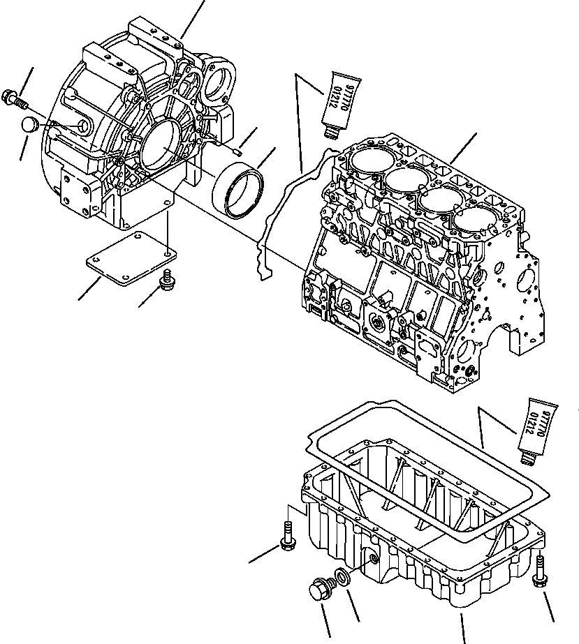Схема запчастей Komatsu WB150-2N - FIG. A-A ДВИГАТЕЛЬ - КАРТЕР МАХОВИКА И МАСЛЯНЫЙ ПОДДОН ДВИГАТЕЛЬ