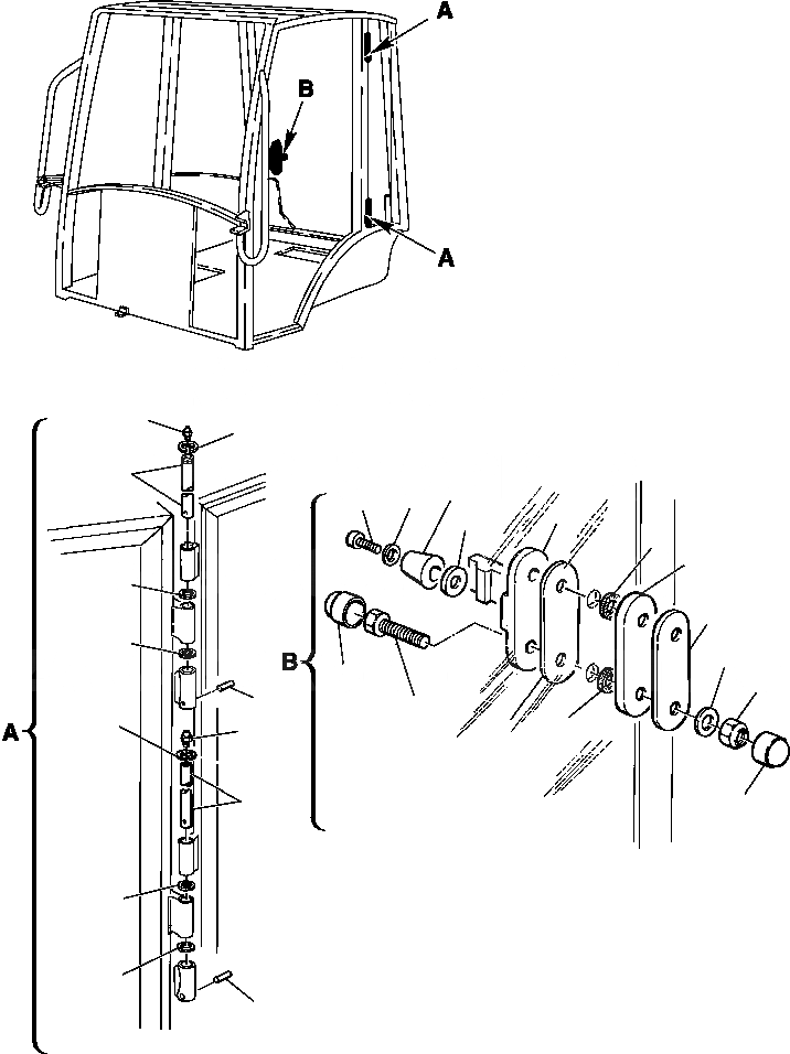 Схема запчастей Komatsu WB150PS-2N - FIG. K-A КАБИНА - HINGES И STRIKER КАБИНА ОПЕРАТОРА И СИСТЕМА УПРАВЛЕНИЯ