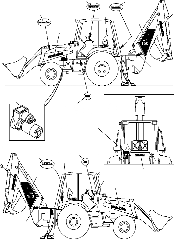 Схема запчастей Komatsu WB150PS-2N - FIG. U98-A НАКЛЕЙКИ - ЛОГОТИП И ТАБЛИЧКИ МАРКИРОВКА