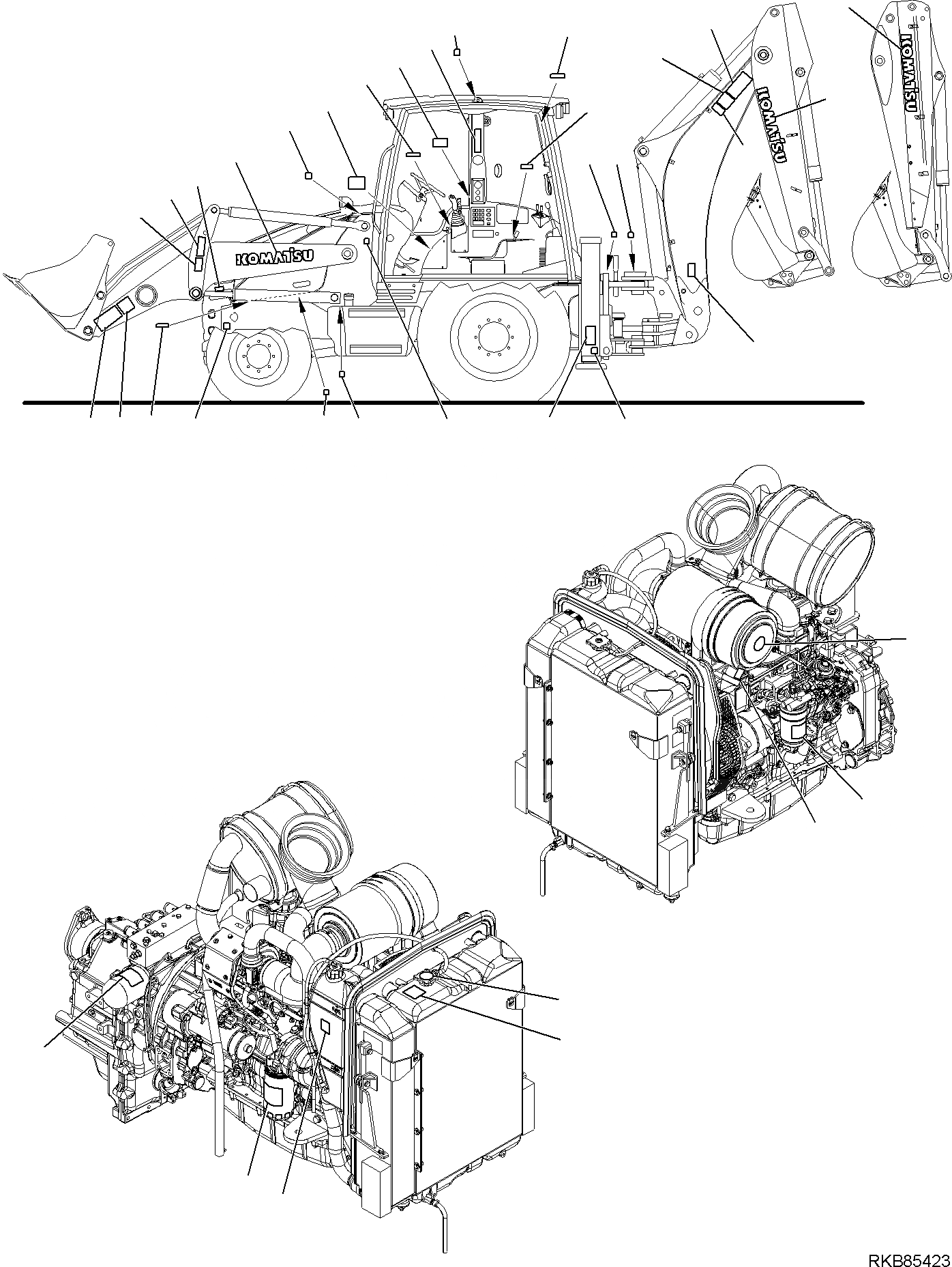 Схема запчастей Komatsu WB93R-5E0 - МАРКИРОВКА (/) МАРКИРОВКА