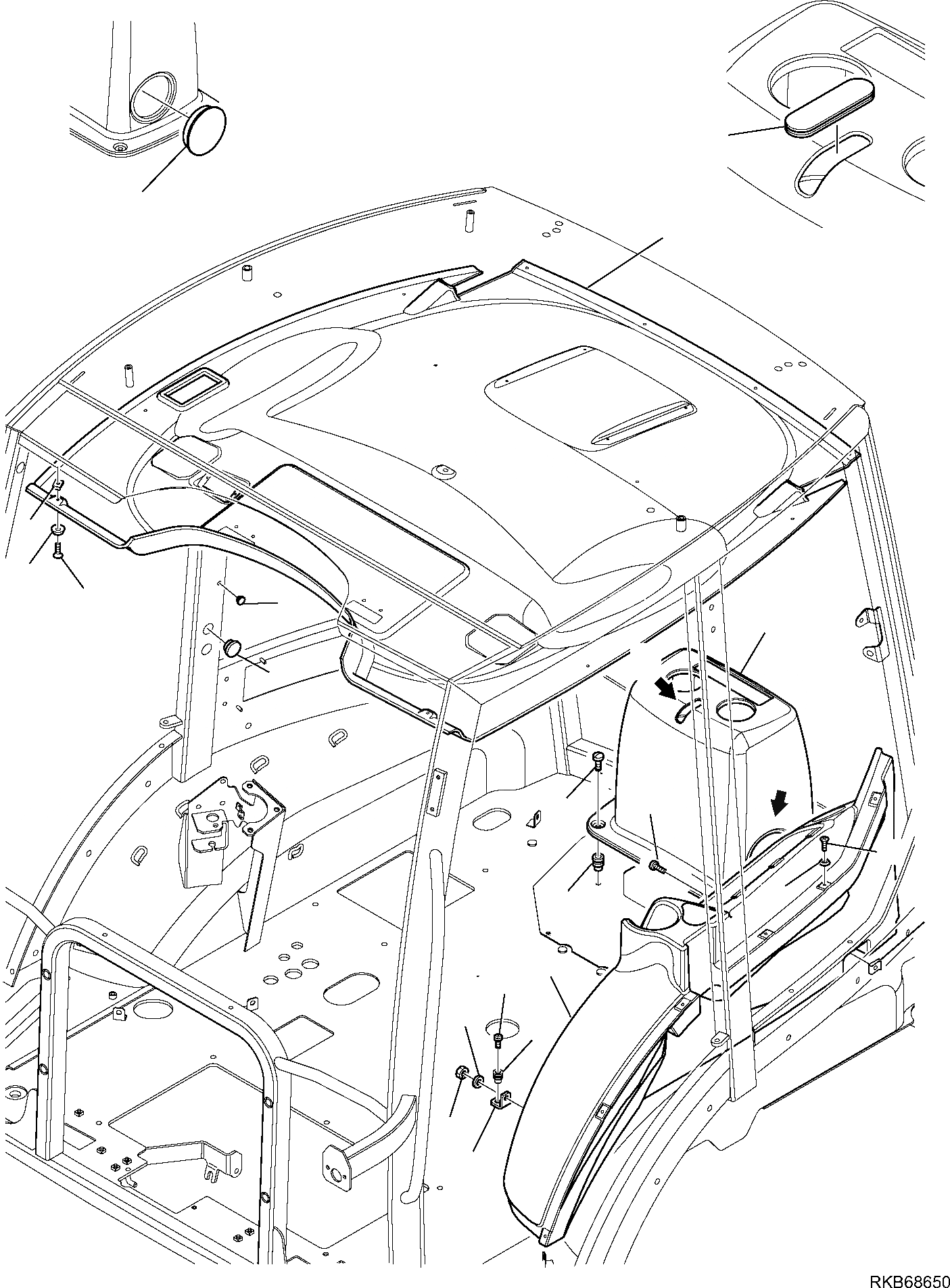 Схема запчастей Komatsu WB93S-5E0 - КАБИНА (С ПОДОГРЕВ.) (/) ЧАСТИ КОРПУСА И КАБИНА