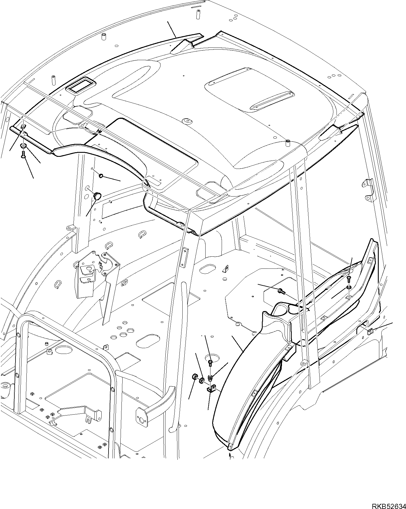 Схема запчастей Komatsu WB93S-5E0 - КАБИНА (С ПОДОГРЕВ. И ЭКСКАВАТ. PPC) (/) ЧАСТИ КОРПУСА И КАБИНА