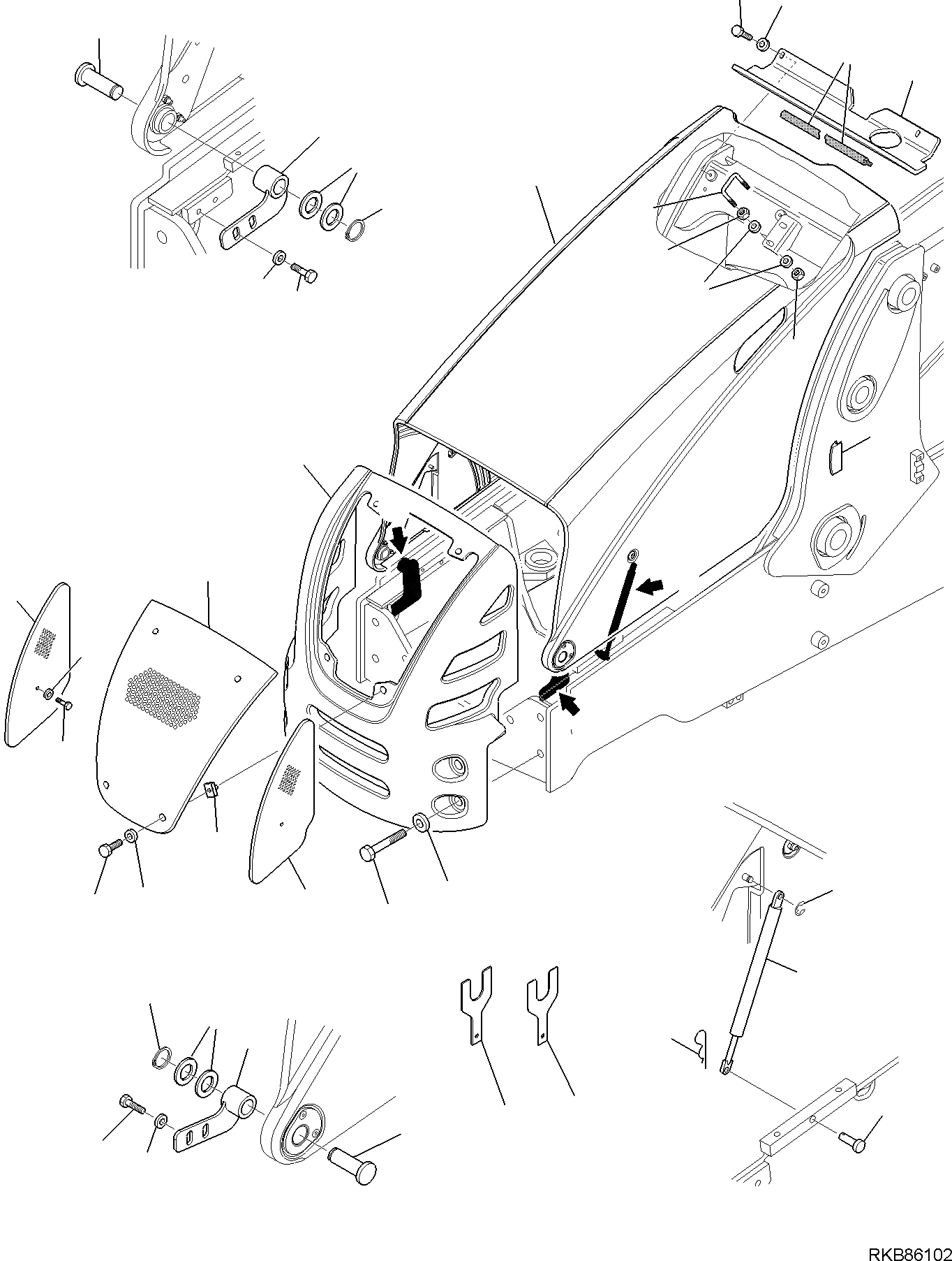 Схема запчастей Komatsu WB97R-5E0 - КАПОТ (/) ЧАСТИ КОРПУСА И КАБИНА
