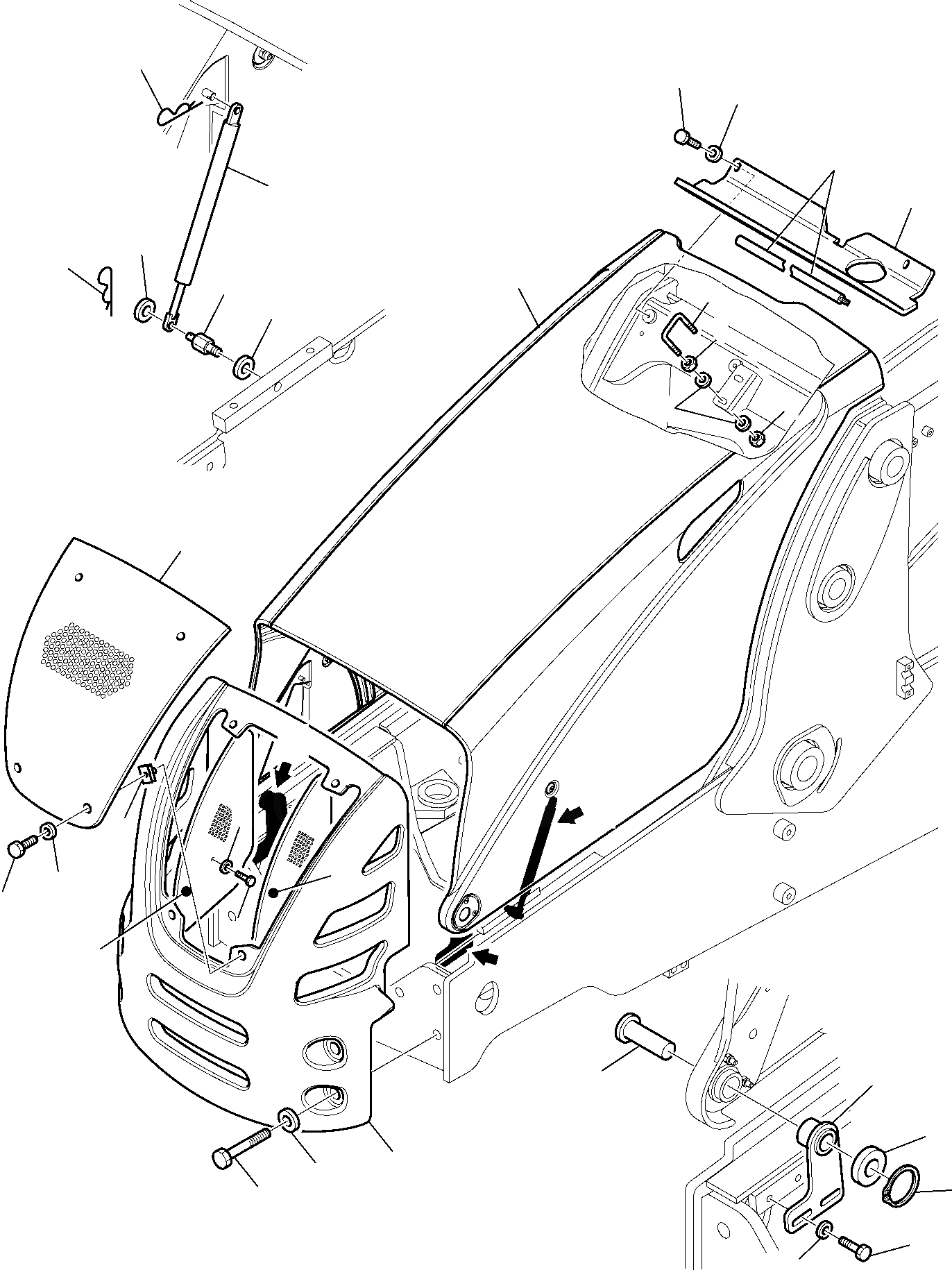 Схема запчастей Komatsu WB97S-5 - КАПОТ (/) ЧАСТИ КОРПУСА И КАБИНА