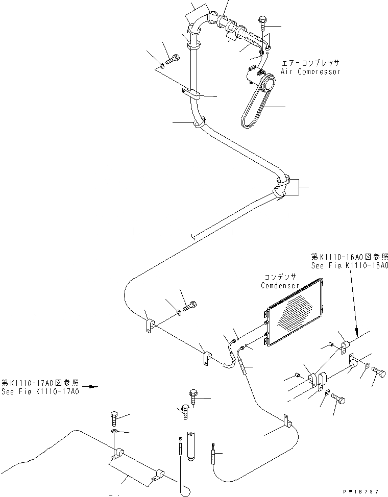 Схема запчастей Komatsu PC200-7 - ОХЛАДИТЕЛЬ (ШЛАНГИ) КАБИНА ОПЕРАТОРА И СИСТЕМА УПРАВЛЕНИЯ