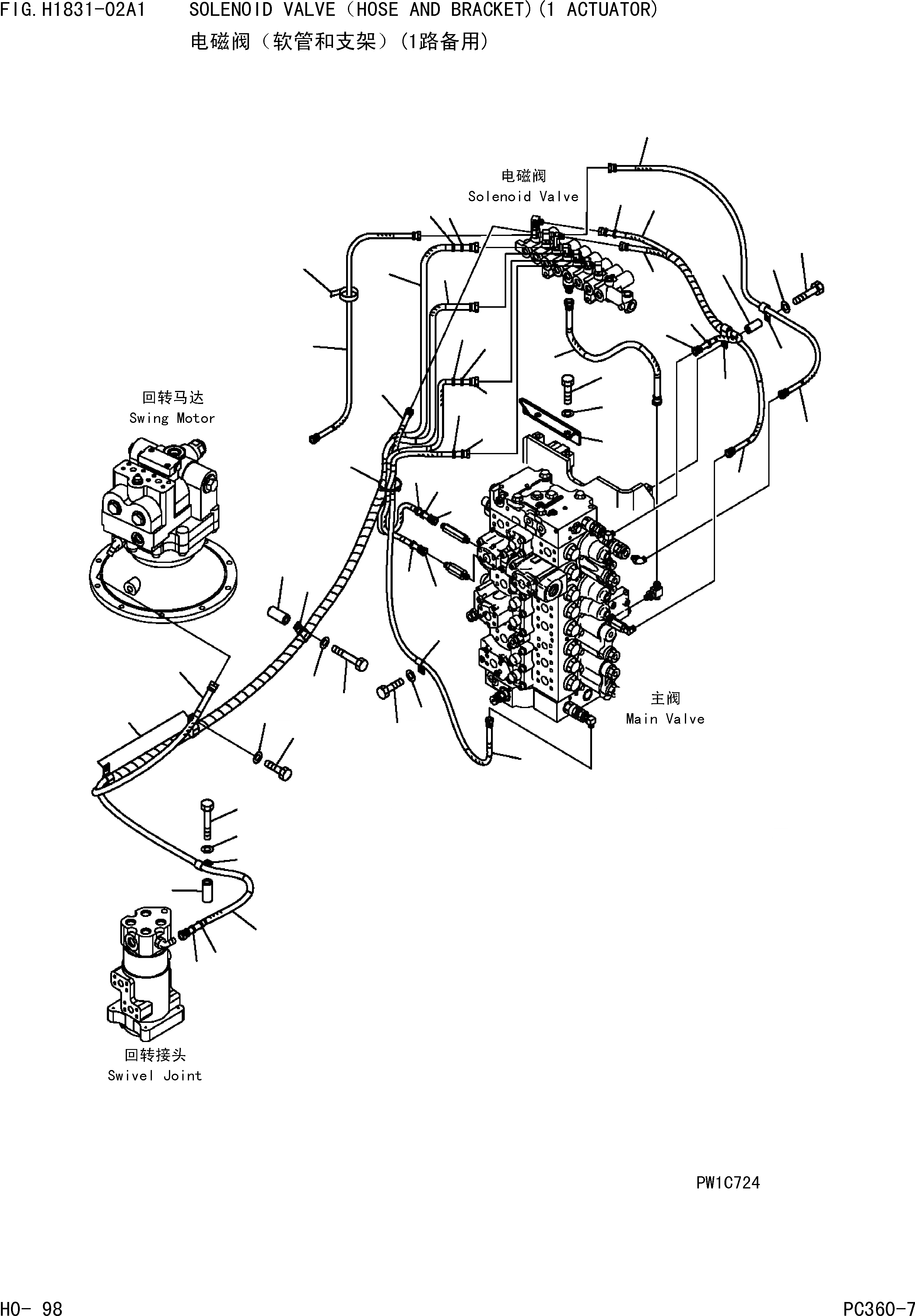 Схема запчастей Komatsu PC360-7 - СОЛЕНОИДНЫЙ КЛАПАН(ПАТРУБКИ И КОРПУС)( АКТУАТОР) ГИДРАВЛИКА]