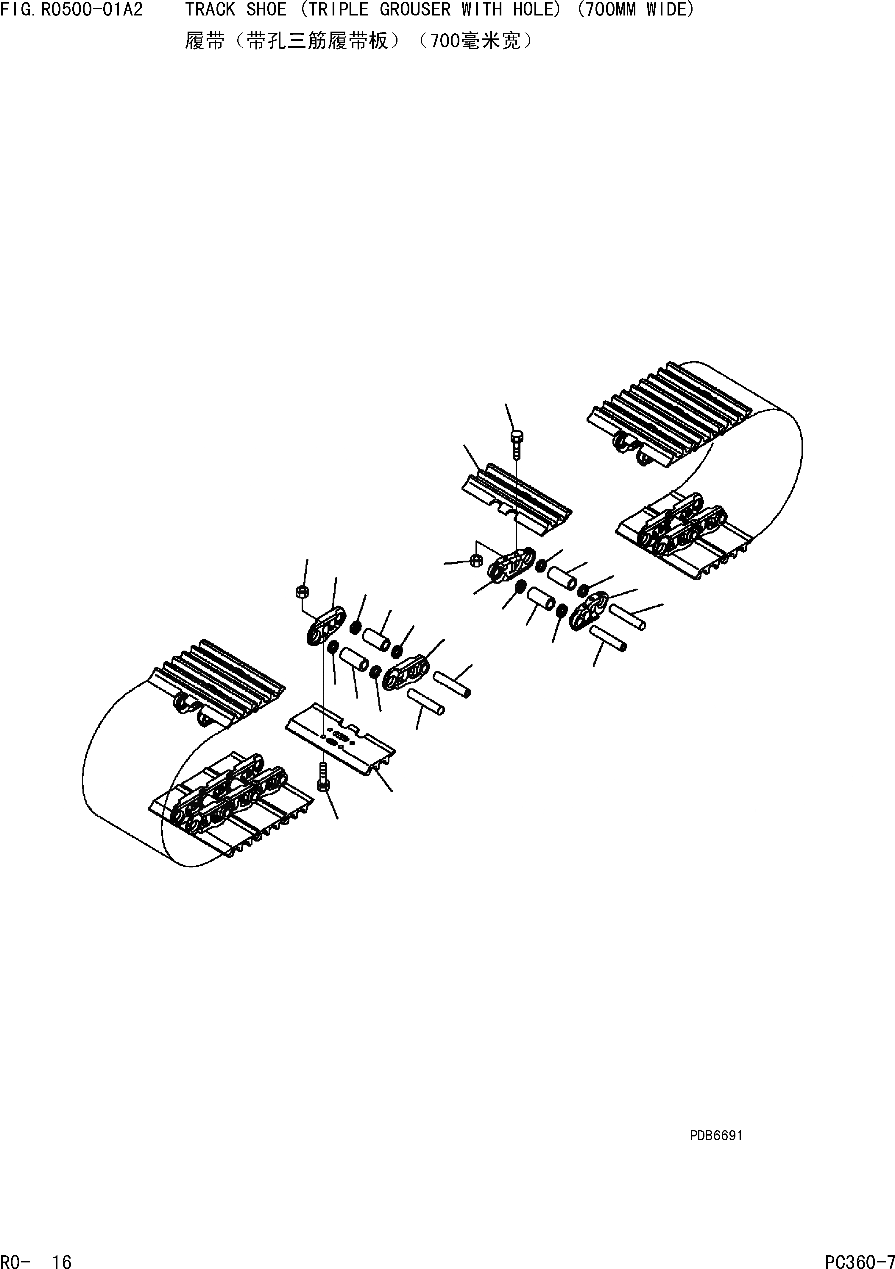 Схема запчастей Komatsu PC360-7 - ГУСЕНИЦЫ (ТРОЙНОЙ ГРУНТОЗАЦЕП. С ОТВЕРСТИЯМИ)(7MMШИР.)(WSTD) ХОДОВАЯ]