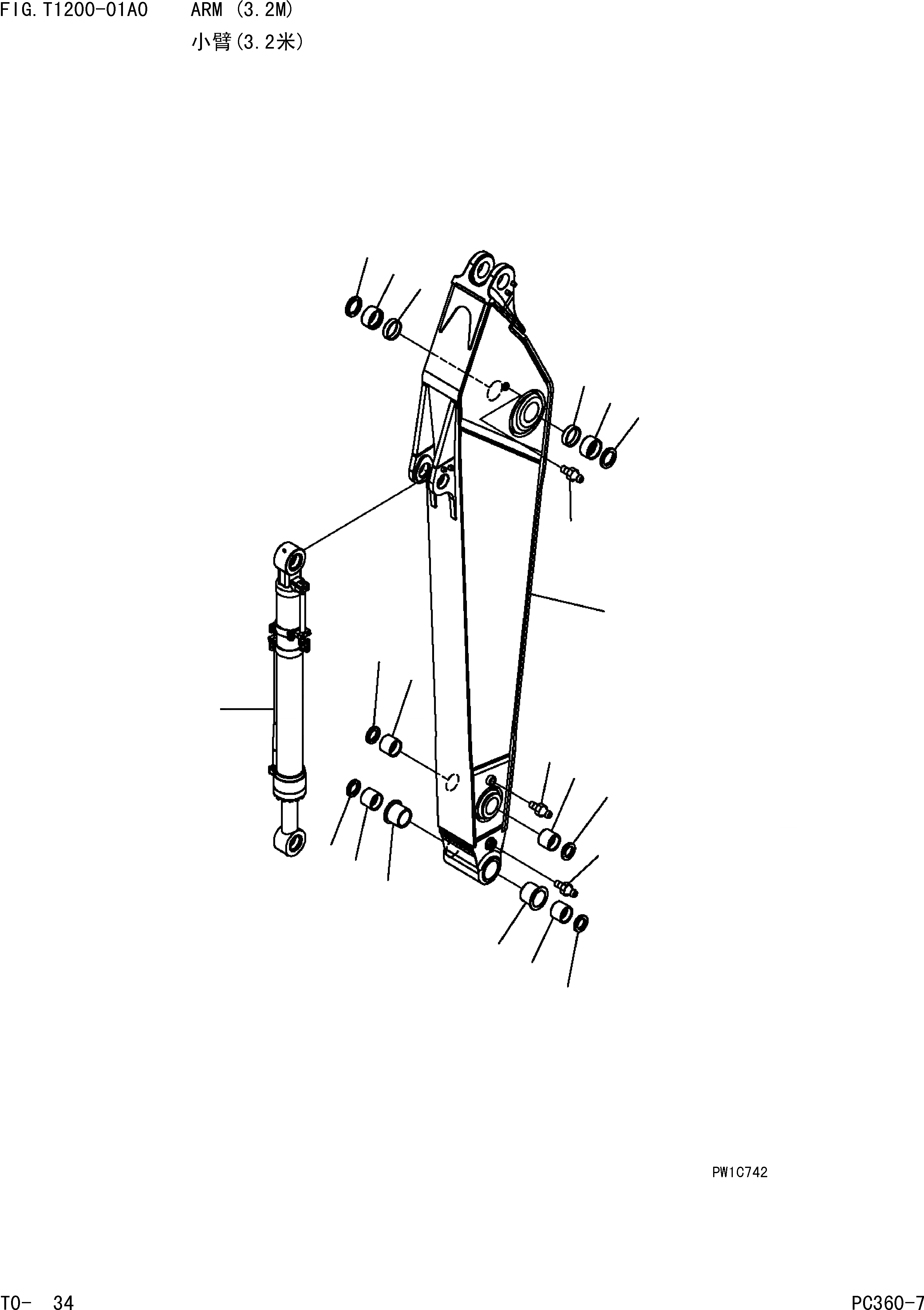Схема запчастей Komatsu PC360-7 - РУКОЯТЬ (.M) РАБОЧЕЕ ОБОРУДОВАНИЕ]