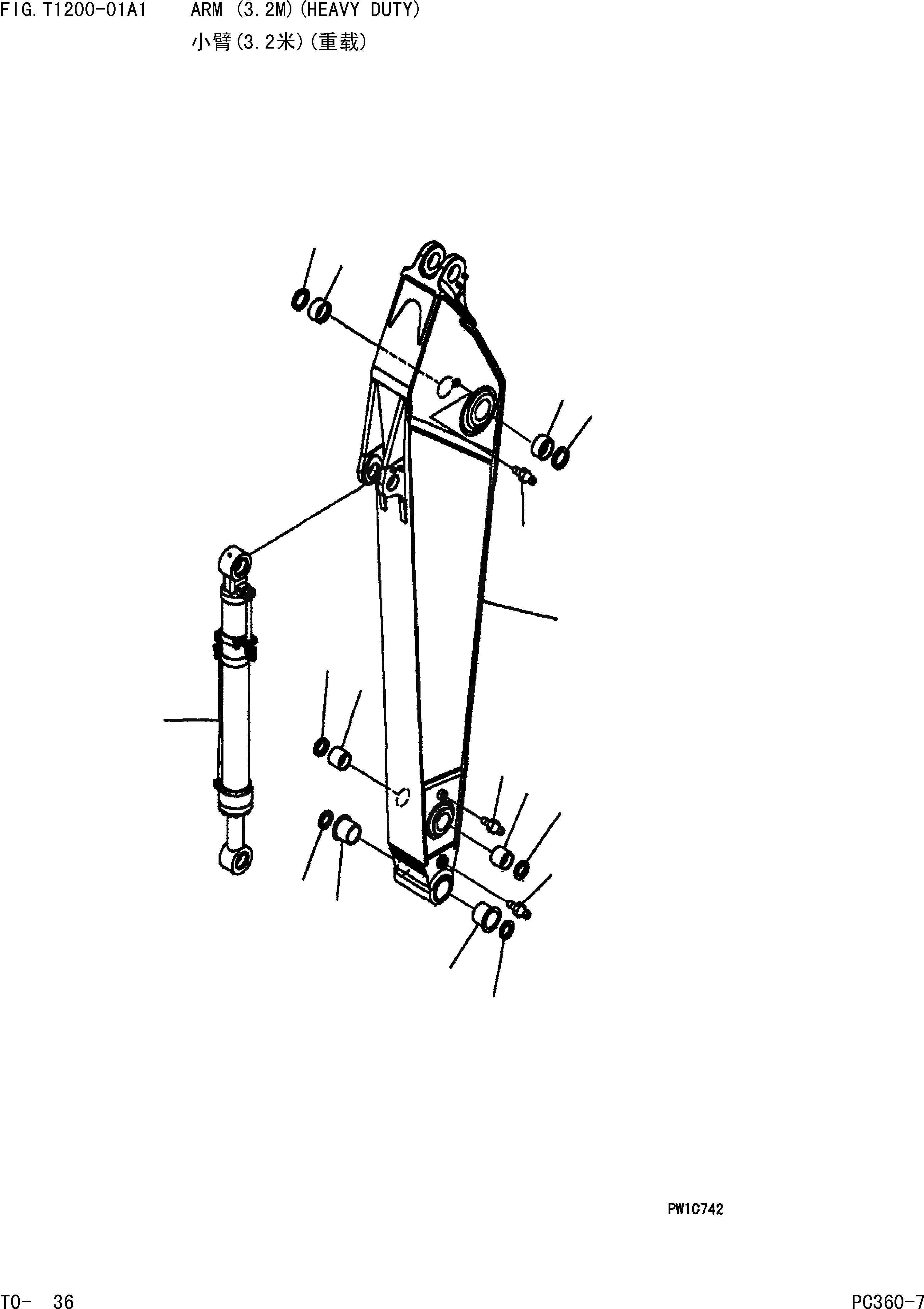 Схема запчастей Komatsu PC360-7 - РУКОЯТЬ (.M)(УСИЛ.) РАБОЧЕЕ ОБОРУДОВАНИЕ]