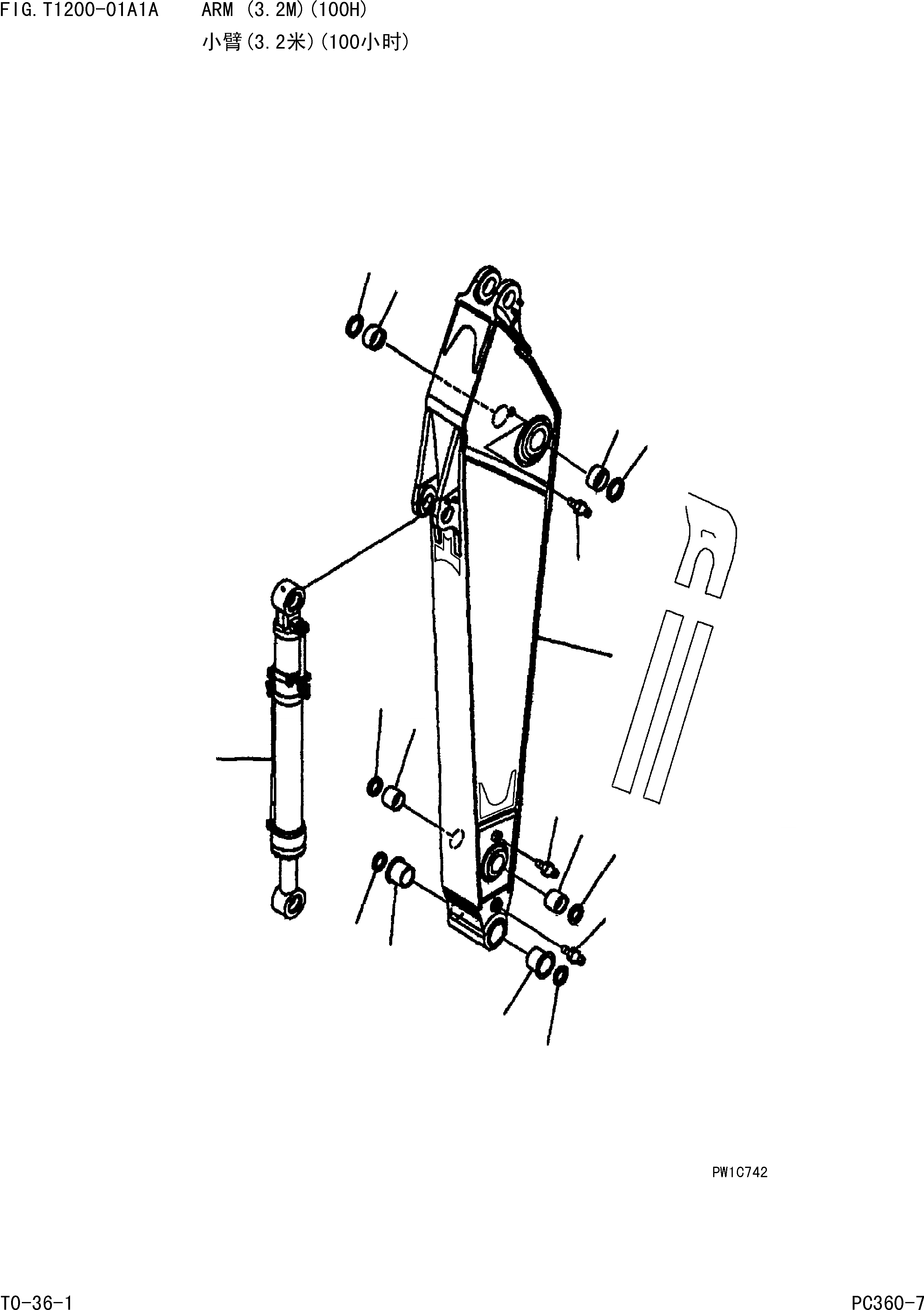 Схема запчастей Komatsu PC360-7 - РУКОЯТЬ (.M)(500 ЧАСОВ) РАБОЧЕЕ ОБОРУДОВАНИЕ]