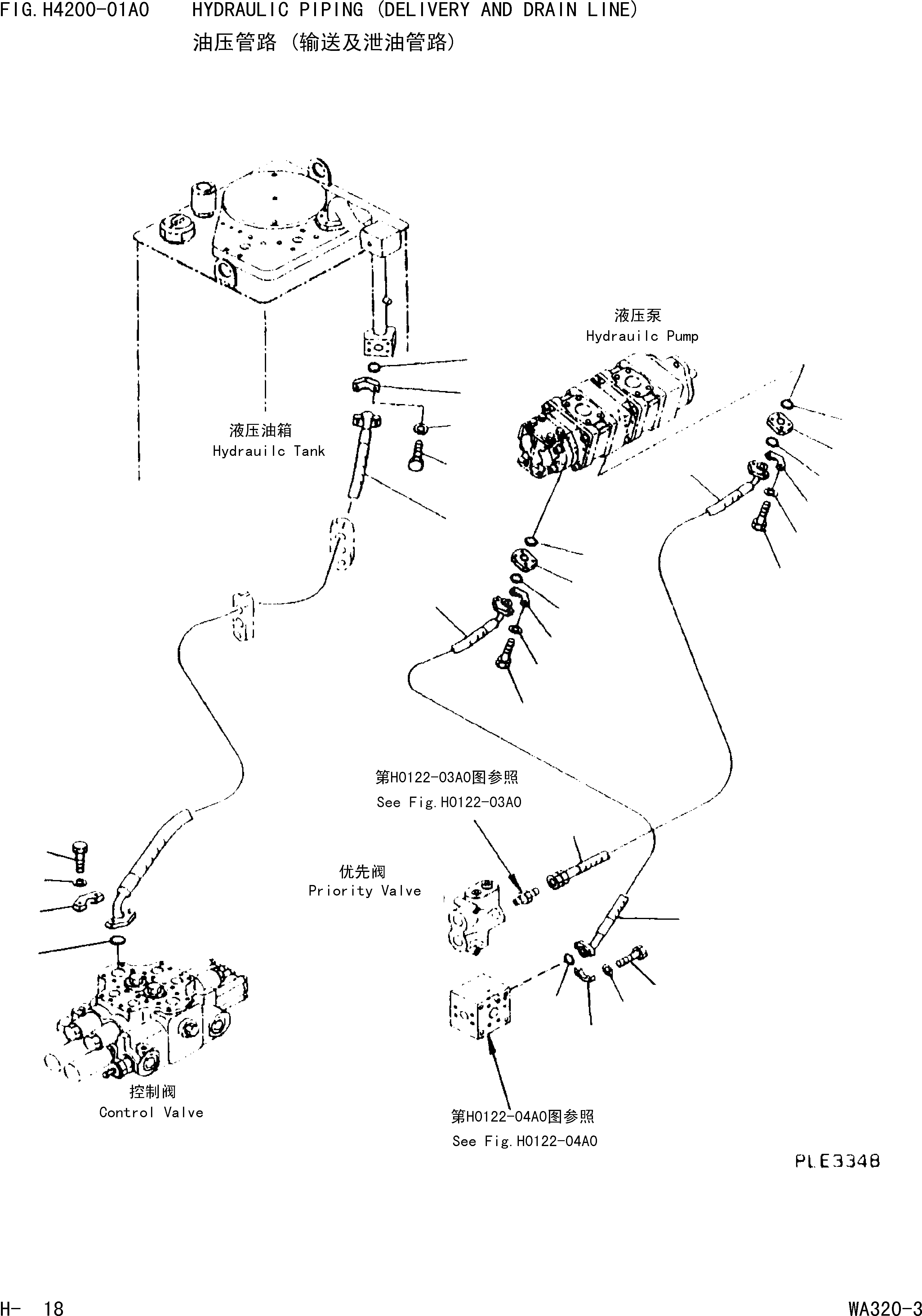 Схема запчастей Komatsu WA320-3 - ГИДРОЛИНИЯ(ПОДАЮЩ. И ВОЗВРАТН. ЛИНИЯ) H[ГИДРАВЛИКА]