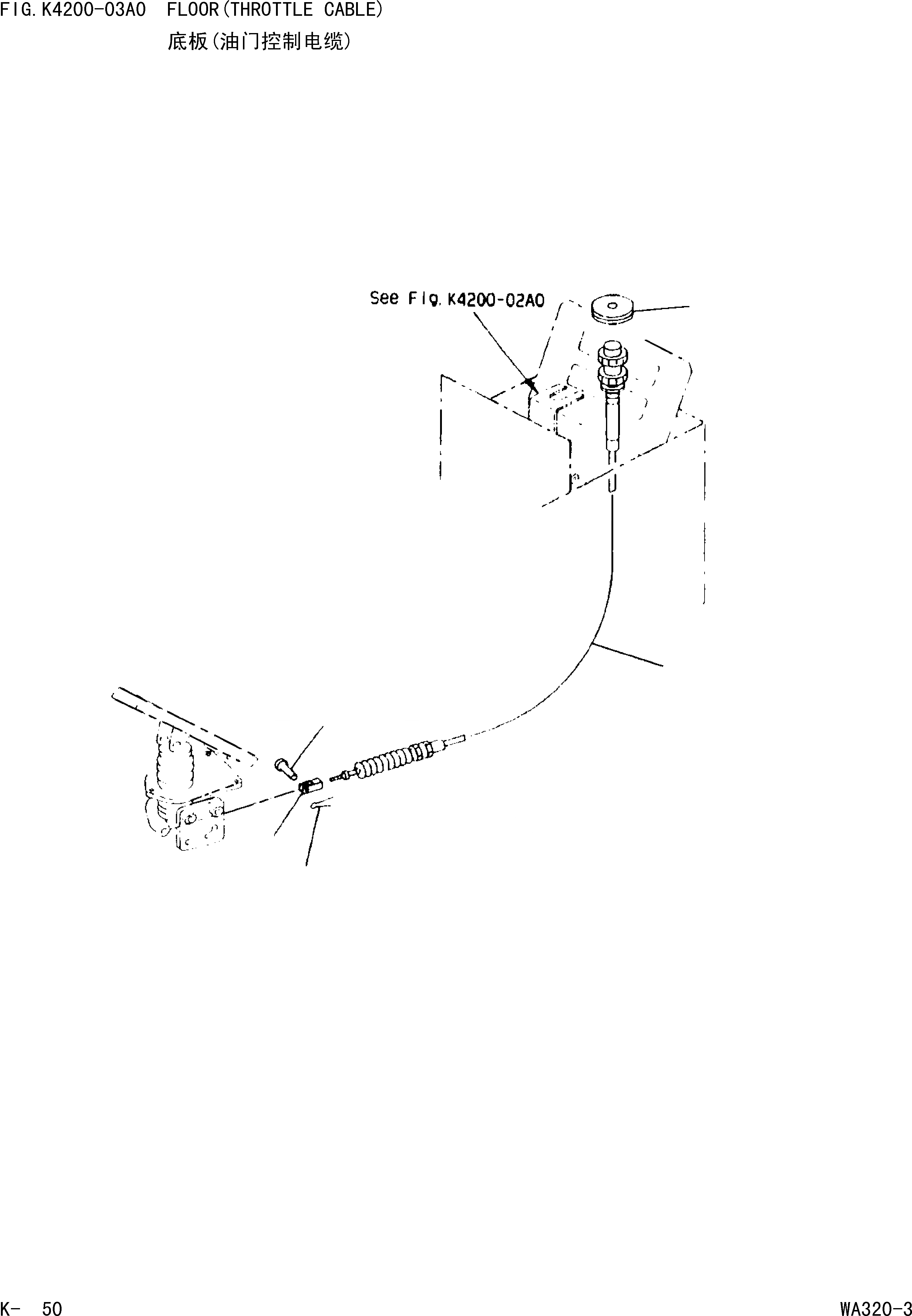 Схема запчастей Komatsu WA320-3 - ПОЛ(THROTTLE КАБЕЛЬ) КАБИНА ОПЕРАТОРА И СИСТЕМА УПРАВЛЕНИЯ]