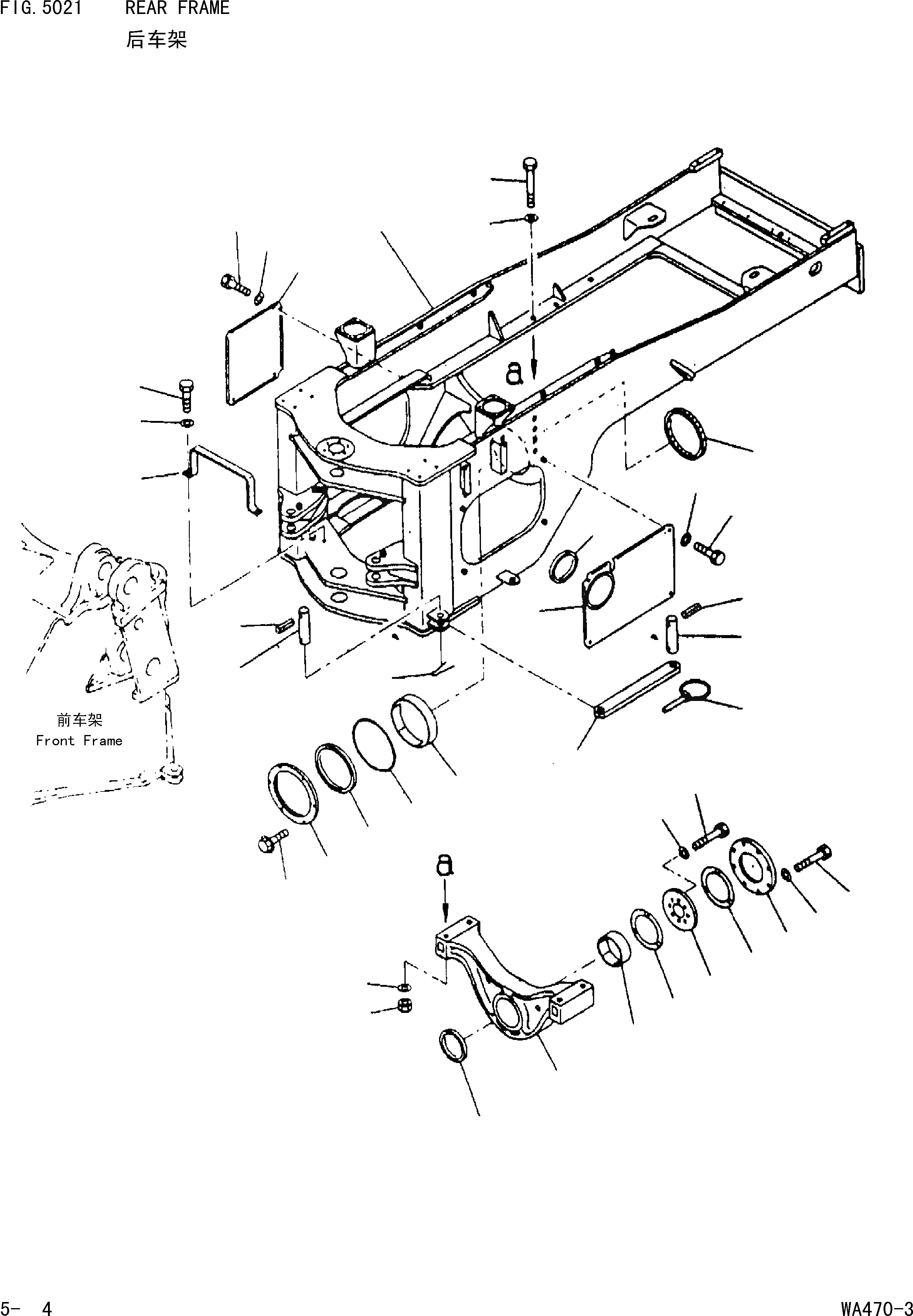 Схема запчастей Komatsu WA470-3 - ЗАДН. РАМА [РАМА И ЧАСТИ КОРПУСА]