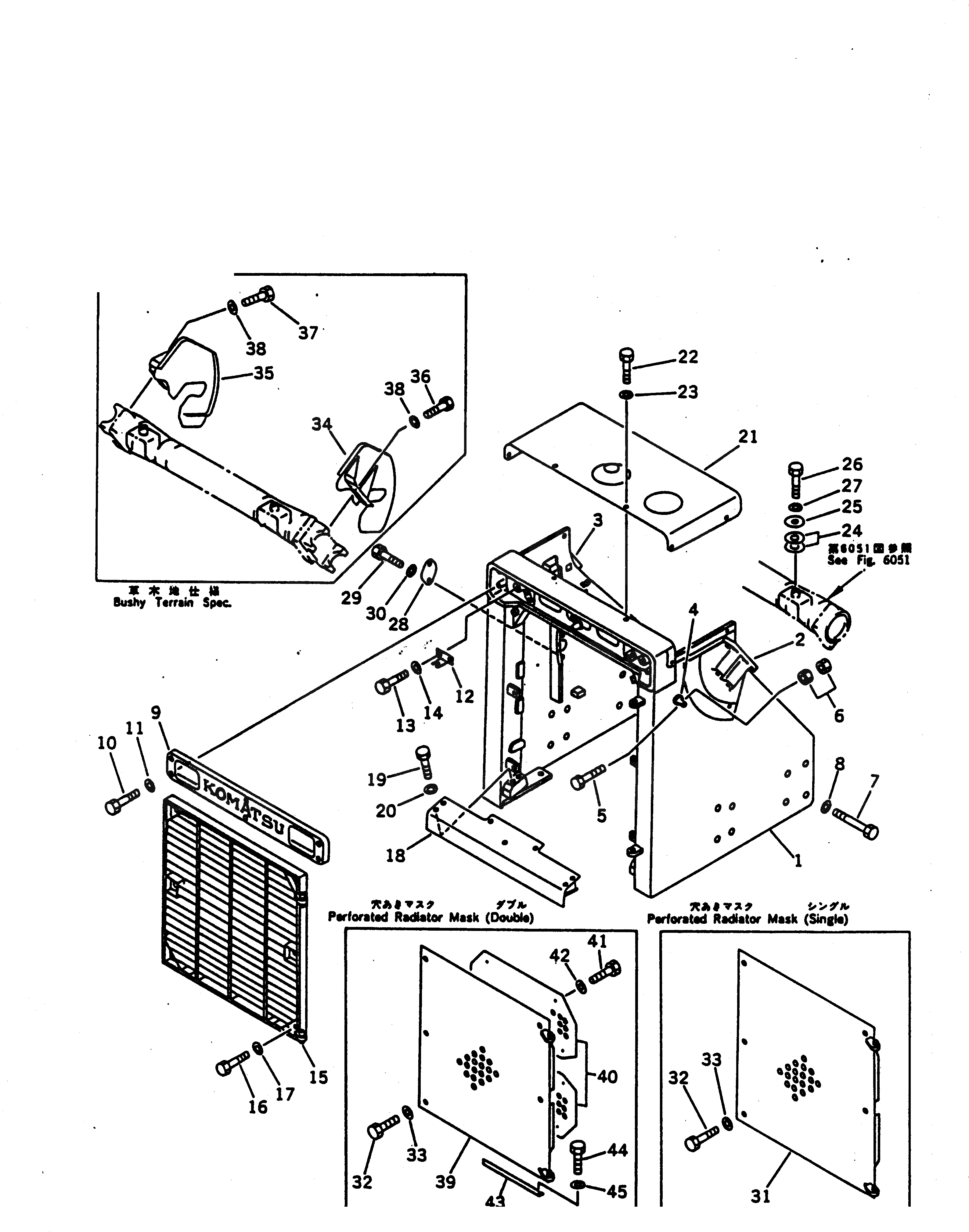 Схема запчастей Komatsu D135A-1 - ЗАЩИТА РАДИАТОРА ЧАСТИ КОРПУСА