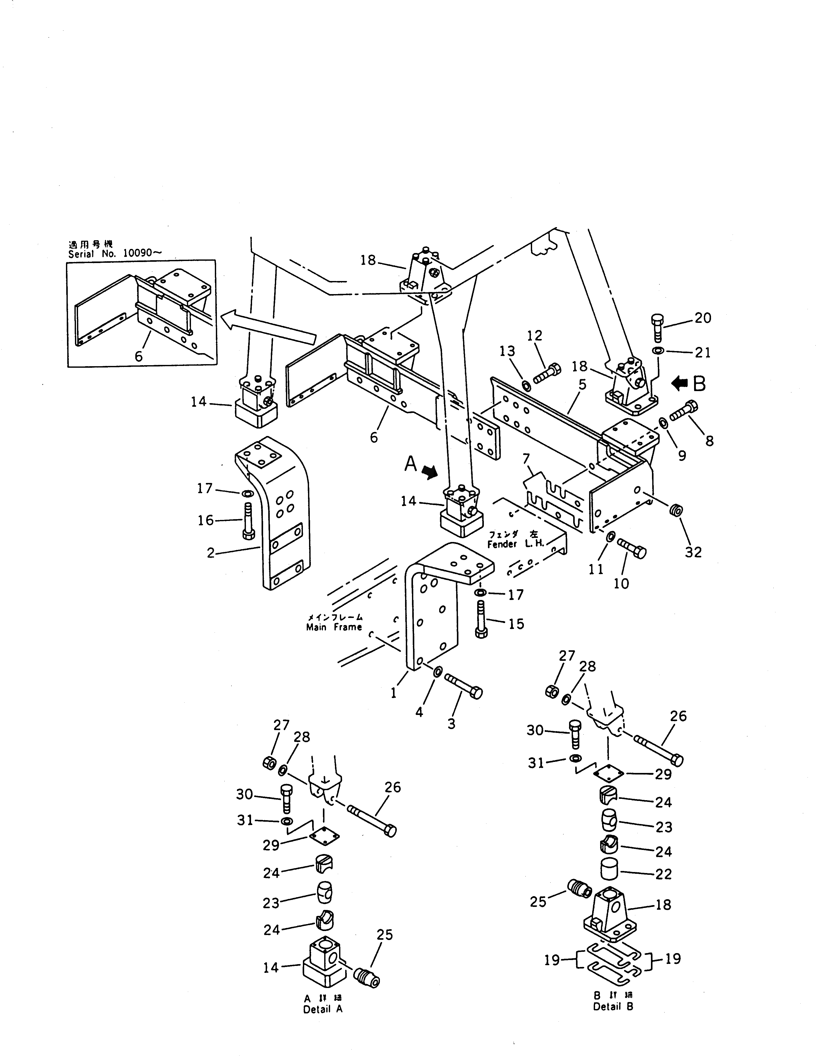 Схема запчастей Komatsu D135A-1 - ROLL OVER ЗАЩИТАIVE STRUCTURE КОРПУС ЧАСТИ КОРПУСА