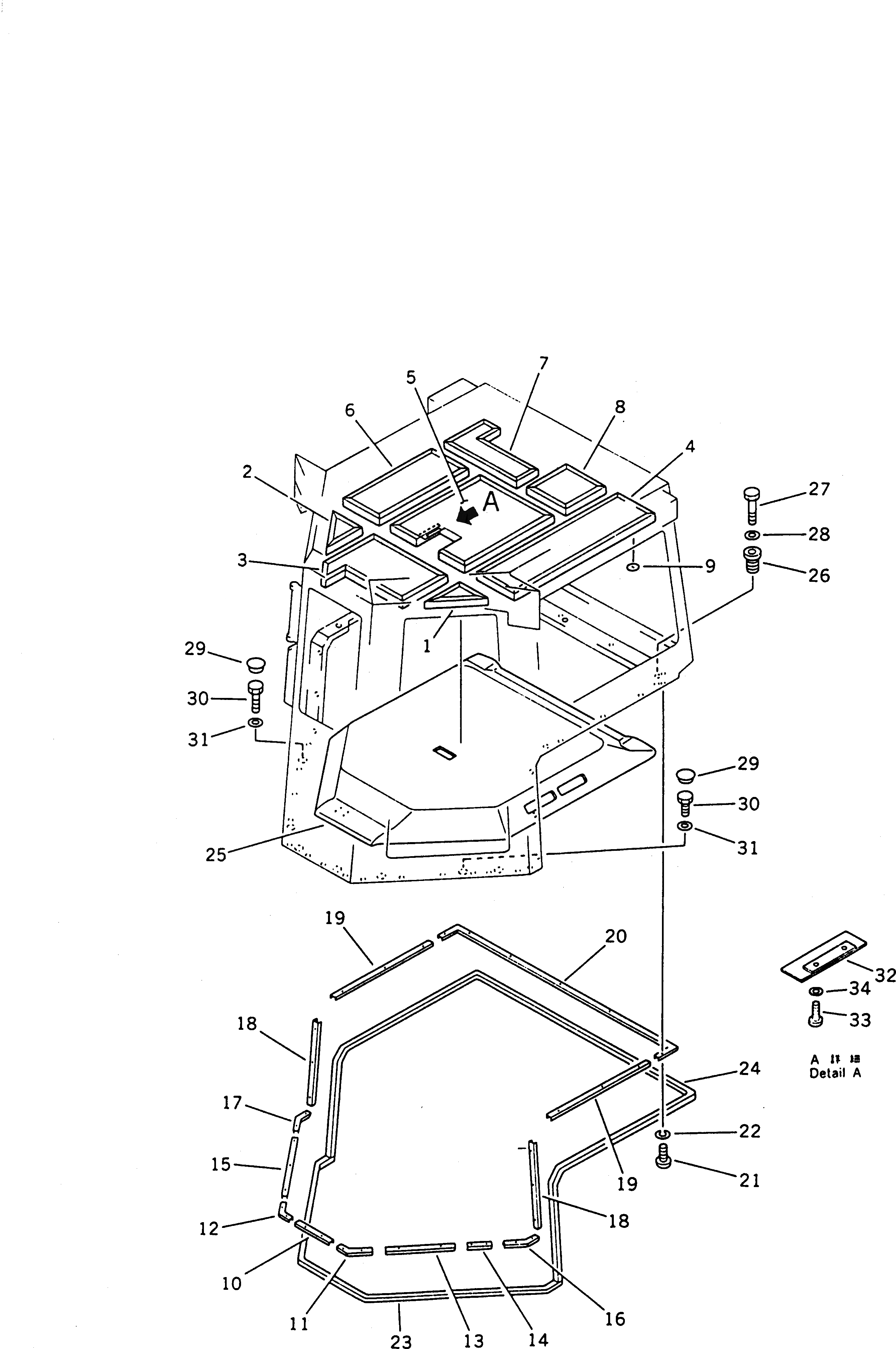 Схема запчастей Komatsu D135A-1 - СТАЛЬНАЯ КАБИНА (ВНУТР. ВЕРХН. AND КАБИНА КРЕПЛЕНИЕ) (/9) ЧАСТИ КОРПУСА