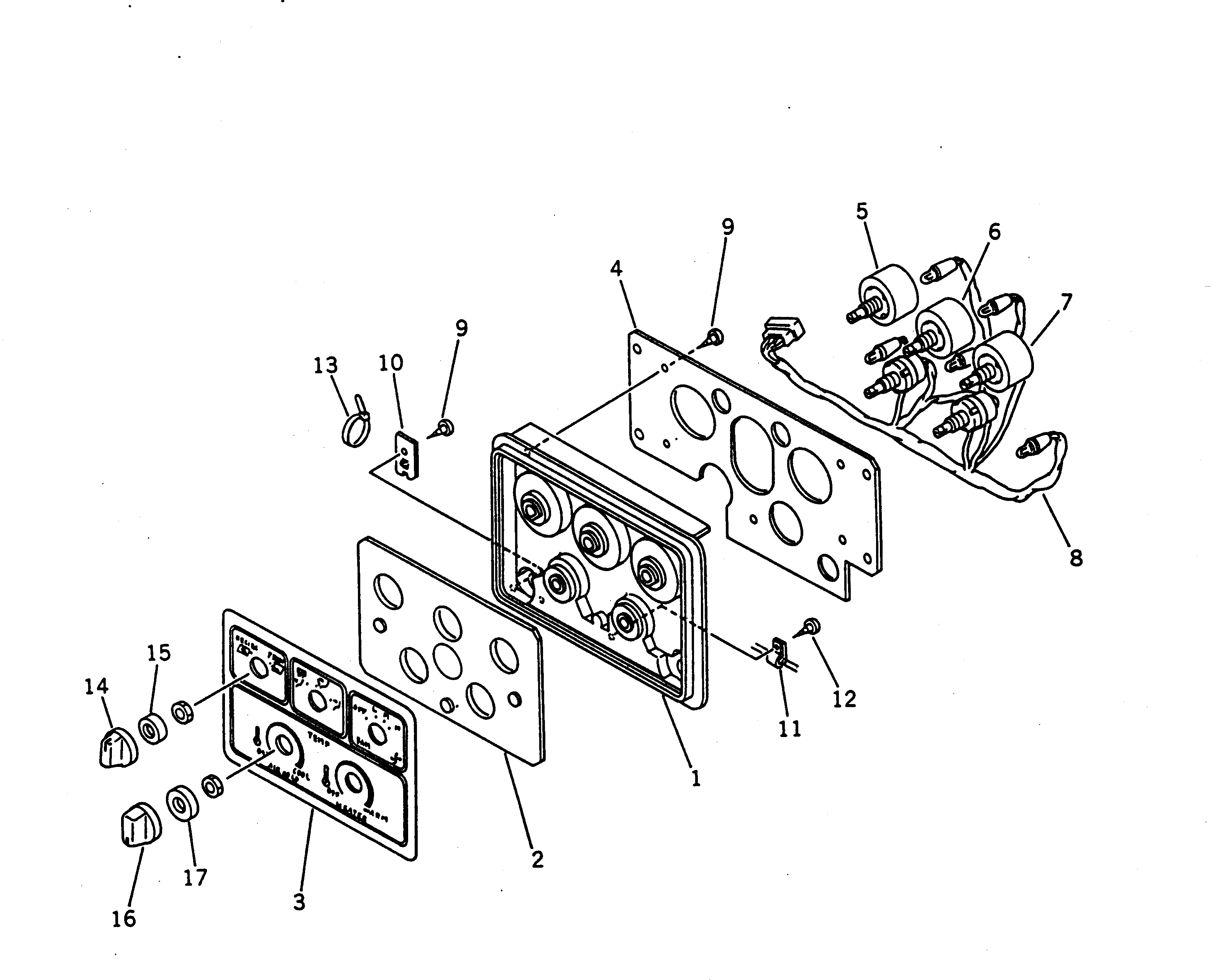 Схема запчастей Komatsu D135A-1 - ПАНЕЛЬ УПРАВЛЕНИЯ (С КОНДИЦИОНЕРОМ) ЧАСТИ КОРПУСА