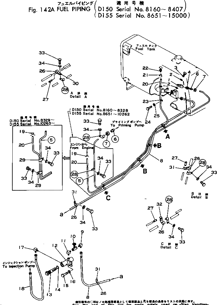 Схема запчастей Komatsu D150A-1 - ТОПЛИВОПРОВОД.(№8-87) КОМПОНЕНТЫ ДВИГАТЕЛЯ И ЭЛЕКТРИКА