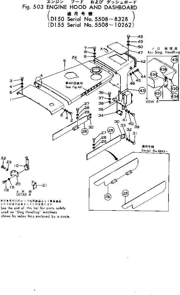 Схема запчастей Komatsu D150A-1 - КАПОТ И ПРИБОРНАЯ ПАНЕЛЬ(№8-88) ЧАСТИ КОРПУСА
