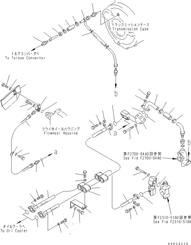 Схема запчастей Komatsu D155A-2A - ЛИНИИ МАСЛООХЛАДИТЕЛЯ СИЛОВАЯ ПЕРЕДАЧА И КОНЕЧНАЯ ПЕРЕДАЧА