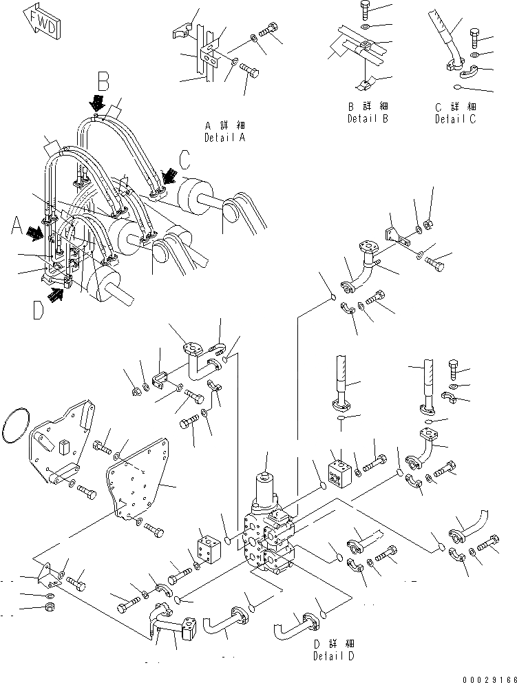 Схема запчастей Komatsu D155A-2A - РЫХЛИТЕЛЬ ОСНОВН. ТРУБЫ И КЛАПАН КРЕПЛЕНИЕ РАБОЧЕЕ ОБОРУДОВАНИЕ