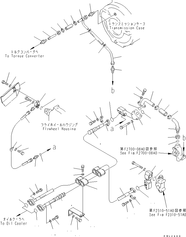 Схема запчастей Komatsu D155A-2A - ЛИНИИ МАСЛООХЛАДИТЕЛЯ СИЛОВАЯ ПЕРЕДАЧА И КОНЕЧНАЯ ПЕРЕДАЧА