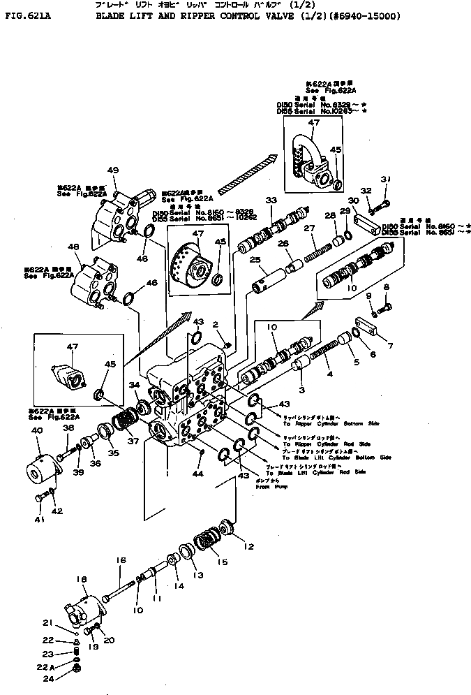 Схема запчастей Komatsu D155A-1 - КЛАПАН ПОДЪЕМА ОТВАЛА И РЫХЛИТЕЛЯ (/)(№9-) УПРАВЛ-Е РАБОЧИМ ОБОРУДОВАНИЕМ