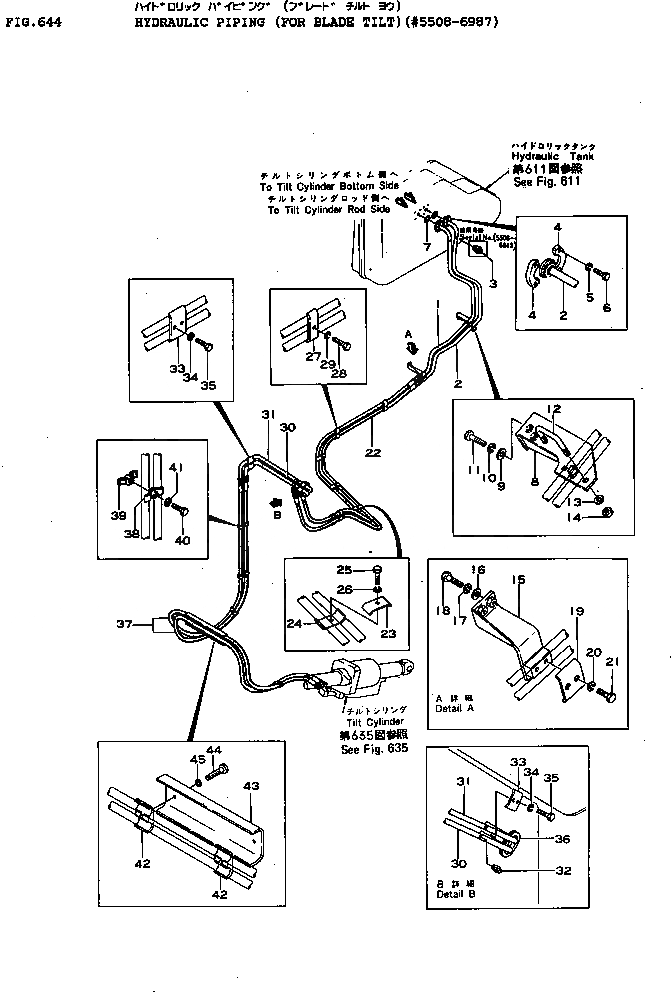 Схема запчастей Komatsu D155A-1 - ГИДРОЛИНИЯ (ДЛЯ ПЕРЕКОС. ОТВАЛА)(№8-987) УПРАВЛ-Е РАБОЧИМ ОБОРУДОВАНИЕМ