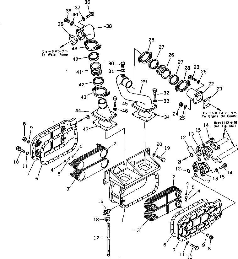 Схема запчастей Komatsu D155A-2 - МАСЛООХЛАДИТЕЛЬ КОМПОНЕНТЫ ДВИГАТЕЛЯ И ЭЛЕКТРИКА