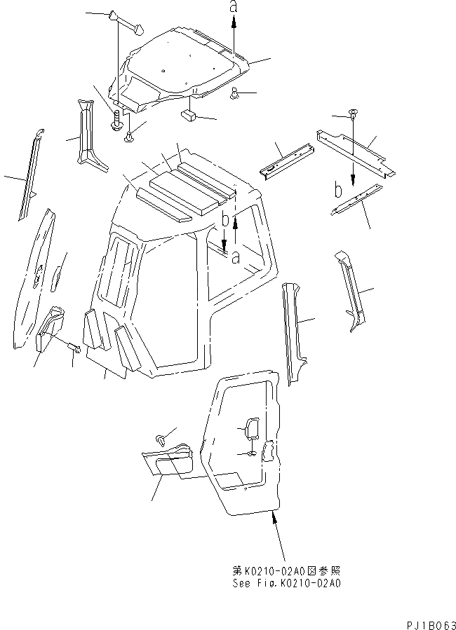 Схема запчастей Komatsu D155A-5 - КАБИНА (ОБЛИЦОВКА ПОТОЛКА) КАБИНА ОПЕРАТОРА И СИСТЕМА УПРАВЛЕНИЯ