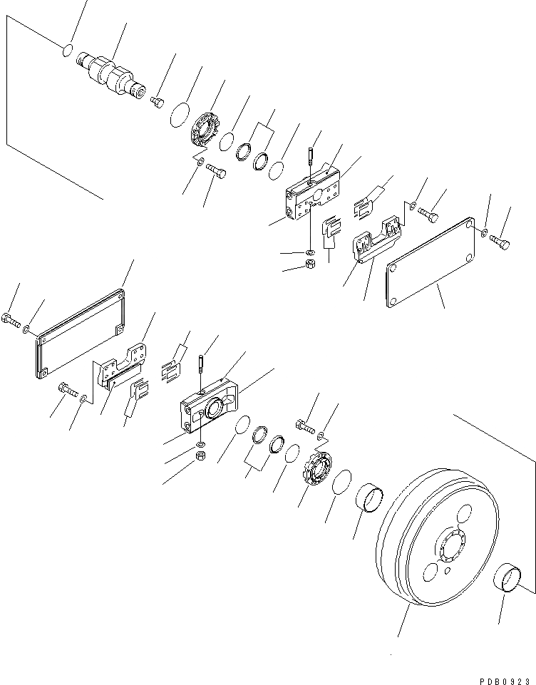 Схема запчастей Komatsu D155A-5 - ГУСЕНИЧНАЯ РАМА (ПЕРЕДН. ЛЕНИВЕЦ) (ЛЕВ.)(№-) ХОДОВАЯ