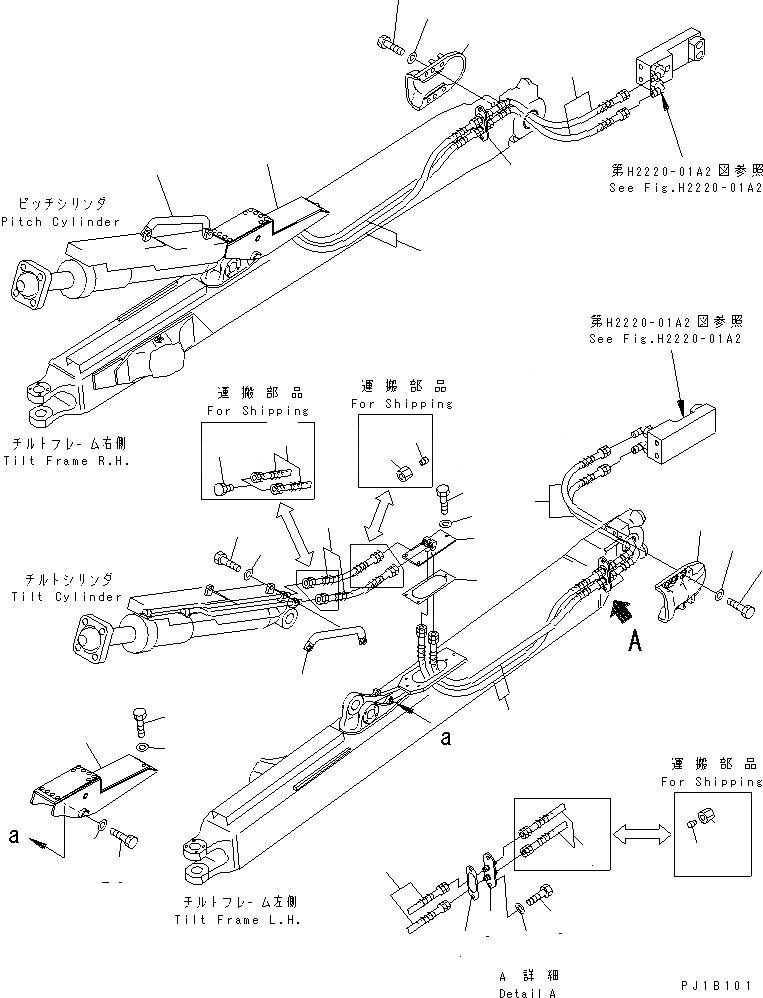 Схема запчастей Komatsu D155A-5 - ПЕРЕКОС. ОТВАЛА ТРУБЫ (НАКЛОНЯЕМ. ОТВАЛ)(№-) РАБОЧЕЕ ОБОРУДОВАНИЕ