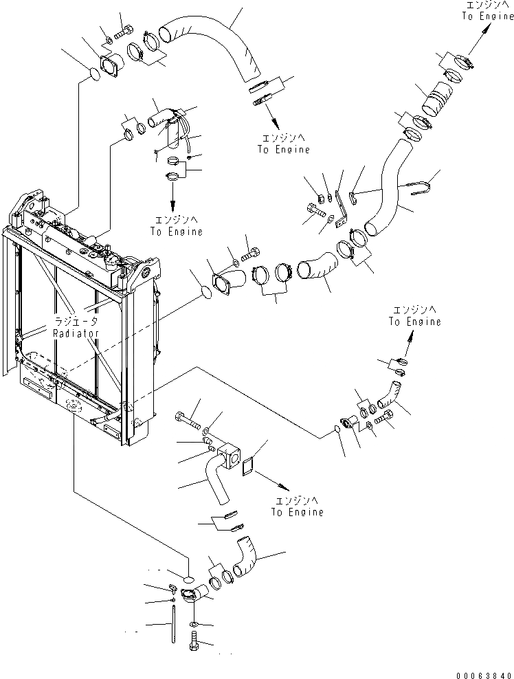 Схема запчастей Komatsu D155A-6 - СИСТЕМА ТРУБ РАДИАТОРА(№8-) СИСТЕМА ОХЛАЖДЕНИЯ