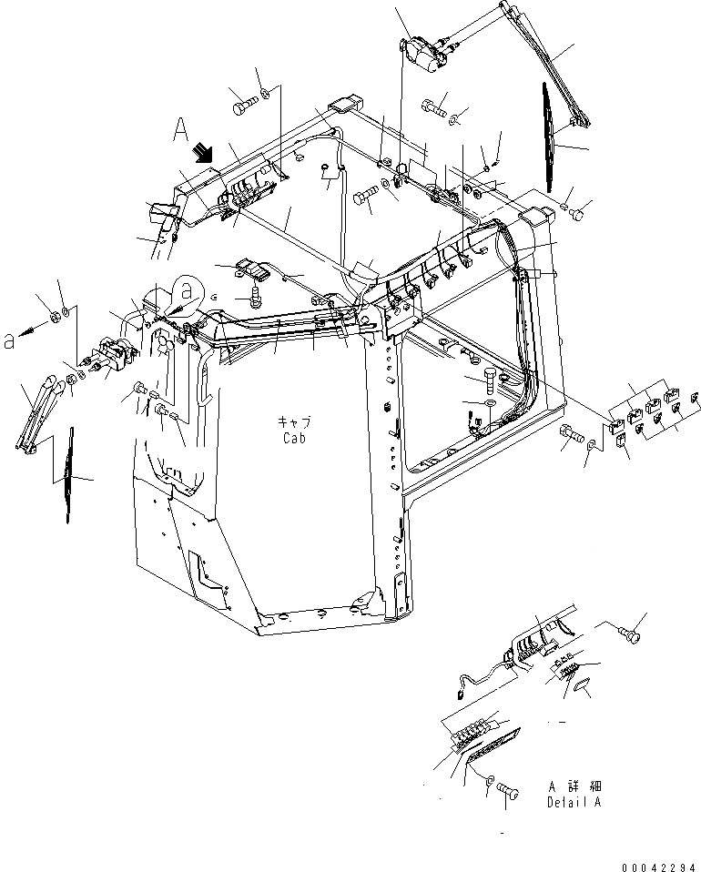 Схема запчастей Komatsu D155A-6 - КАБИНА (ПАНЕЛЬ ПЕРЕКЛЮЧАТЕЛЬ¤ ПЕРЕДН. И ЗАДН. ДВОРНИКИ)(№8-) КАБИНА ОПЕРАТОРА И СИСТЕМА УПРАВЛЕНИЯ