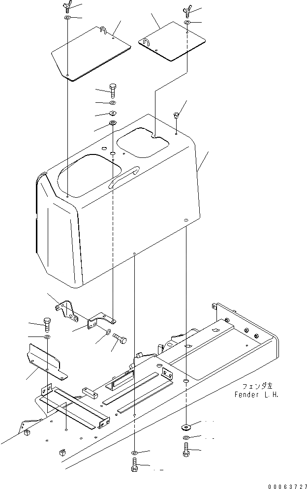 Схема запчастей Komatsu D155A-6 - КРЫЛО (КРЫШКАЛЕВ.) (БЕЗ КАБИНЫ)(№8-) ЧАСТИ КОРПУСА