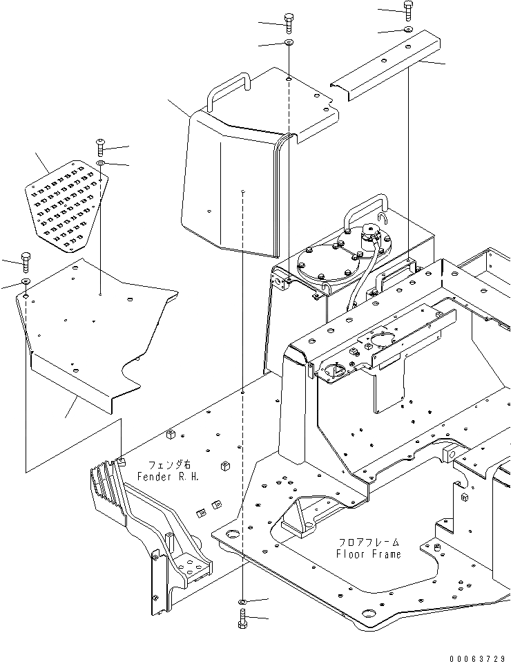 Схема запчастей Komatsu D155A-6 - КРЫЛО  (КРЫШКАПРАВ.) (БЕЗ КАБИНЫ)(№8-) ЧАСТИ КОРПУСА