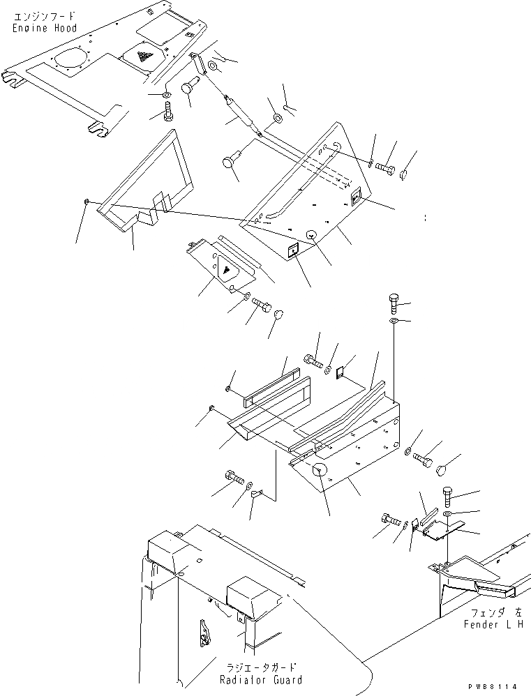 Схема запчастей Komatsu D155AX-3C - БОКОВ. КРЫШКА¤ ЛЕВ. (ШУМОПОДАВЛ. СПЕЦ-Я)(№7-) ЧАСТИ КОРПУСА