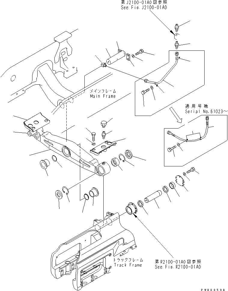 Схема запчастей Komatsu D155AX-3 - БАЛКА БАЛАНСИРА ОСНОВН. РАМА И КОМПОНЕНТЫ