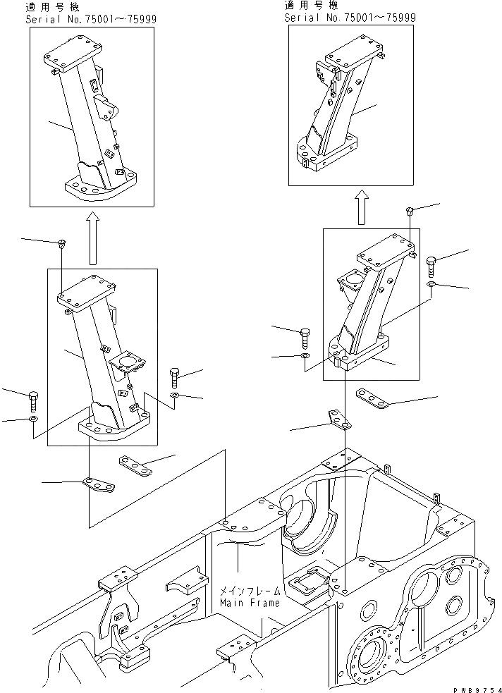 Схема запчастей Komatsu D155AX-5 - ROPS КРЕПЛЕНИЕ(№7-7999) ЧАСТИ КОРПУСА