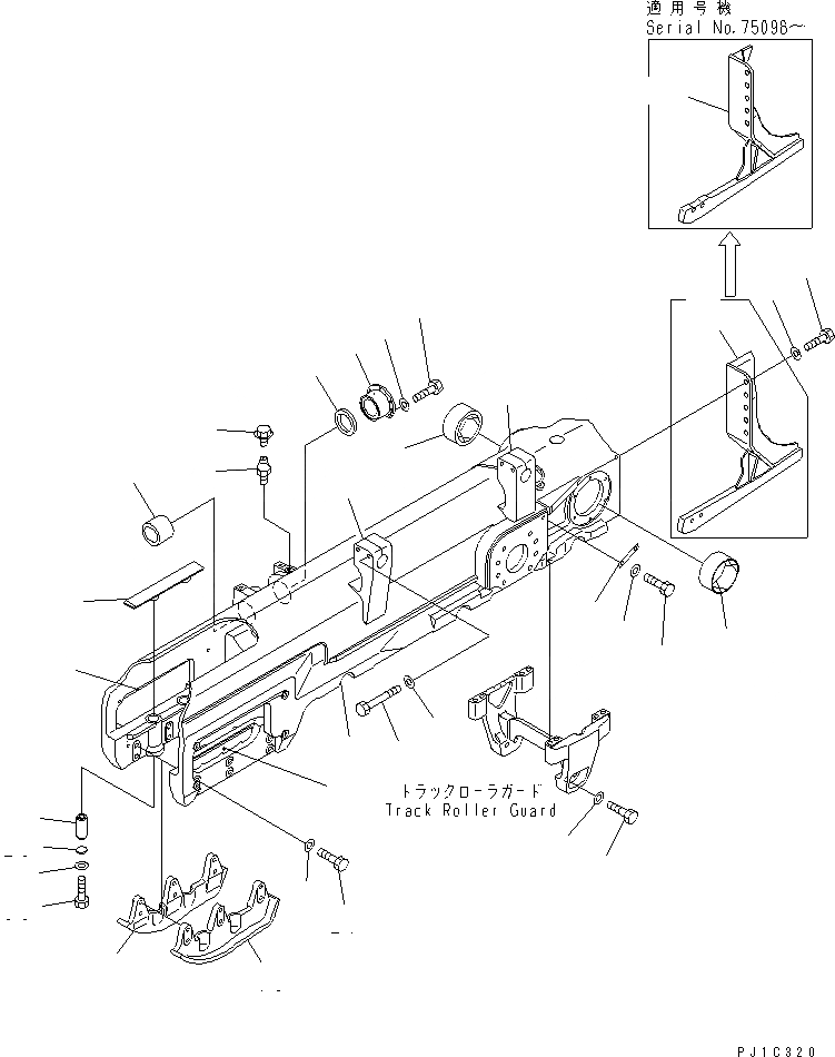 Схема запчастей Komatsu D155AX-5 - ГУСЕНИЧНАЯ РАМА (ЛЕВ.) (ДЛЯ СКРЕППЕРА СПЕЦ-Я.)(№7-) ХОДОВАЯ