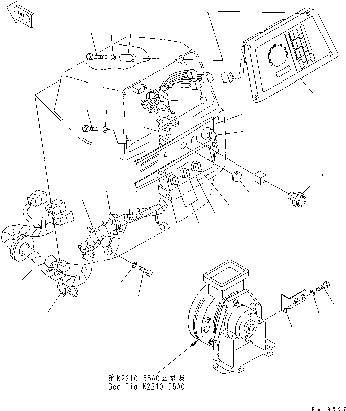 Схема запчастей Komatsu D155AX-5 - ПРИБОРНАЯ ПАНЕЛЬ (С КОНДИЦИОНЕРОМ) (ПАНЕЛЬ И ЭЛЕКТРОПРОВОДКА)(№7-7999) КАБИНА ОПЕРАТОРА И СИСТЕМА УПРАВЛЕНИЯ
