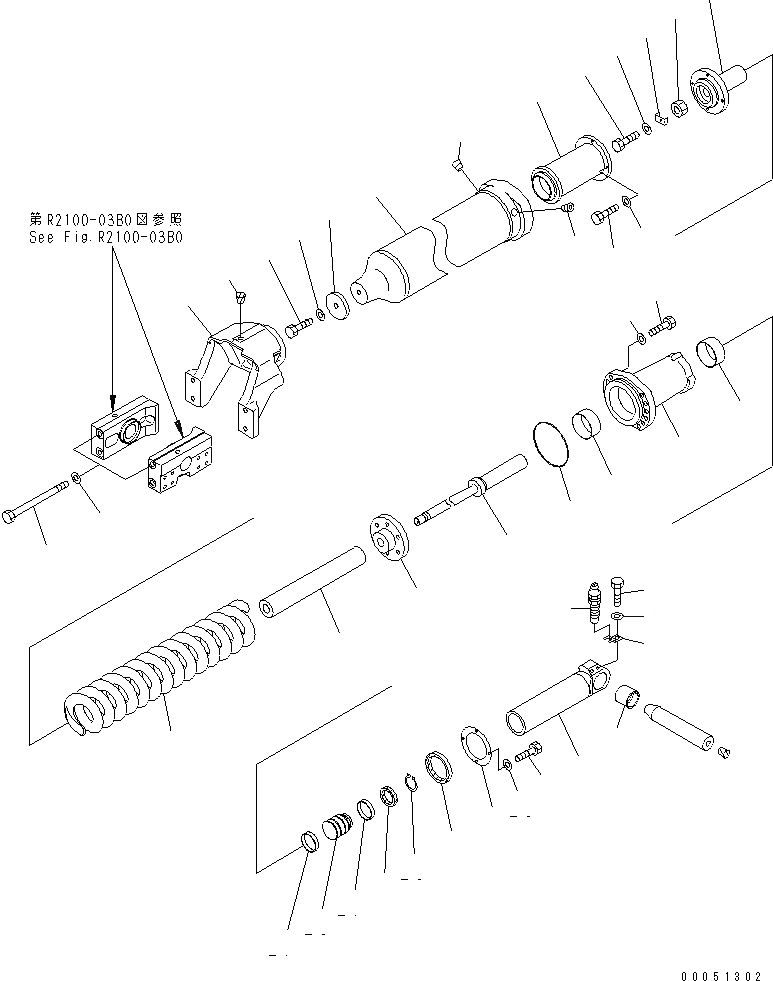 Схема запчастей Komatsu D155AX-5 - ГУСЕНИЧНАЯ РАМА (ПРУЖИНА И ЦИЛИНДР) (ЛЕВ.) (УДЛИНН. ГУСЕНИЦЫ)(№7-) ХОДОВАЯ