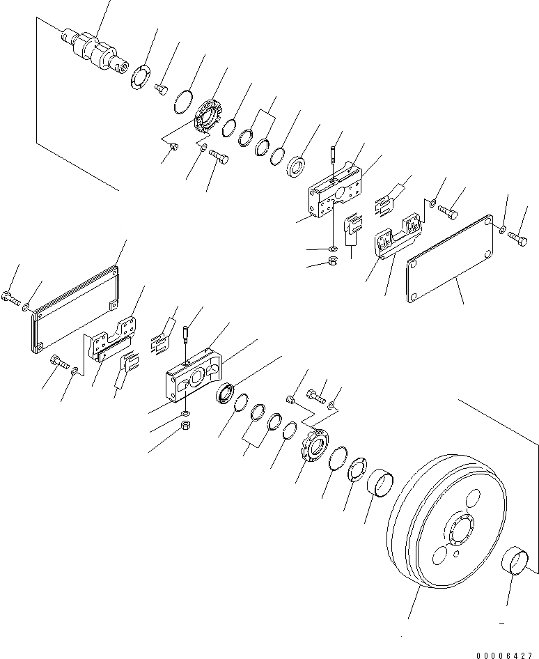 Схема запчастей Komatsu D155AX-5 - ГУСЕНИЧНАЯ РАМА (ПЕРЕДН. ЛЕНИВЕЦ) (ЛЕВ.)(№77-7) ХОДОВАЯ