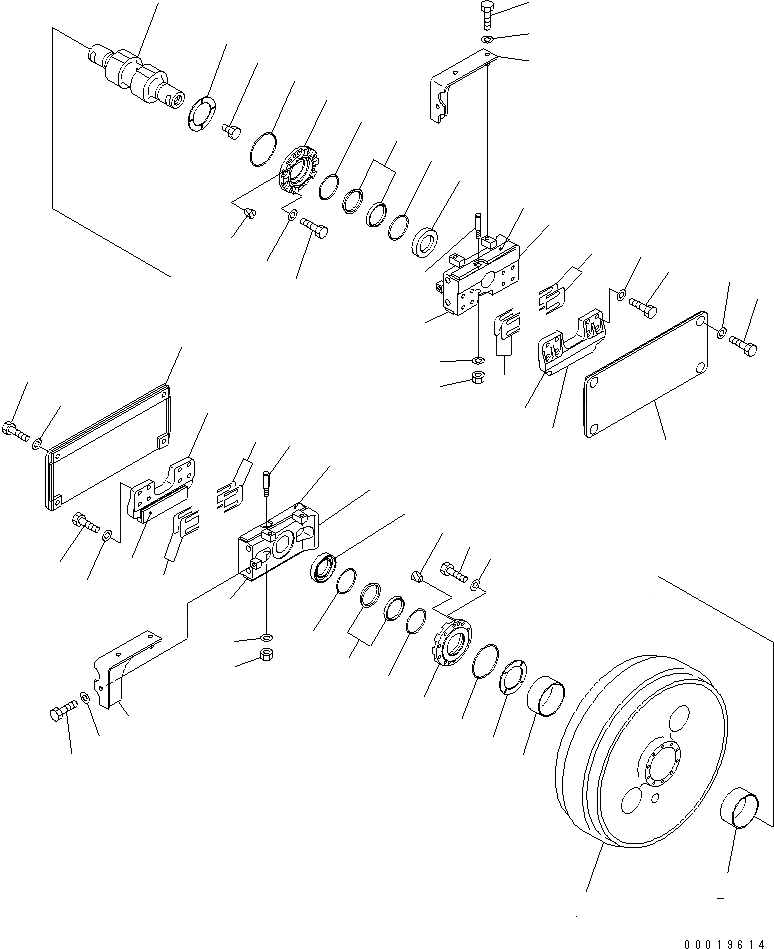 Схема запчастей Komatsu D155AX-5 - ГУСЕНИЧНАЯ РАМА (ПЕРЕДН. ЛЕНИВЕЦ) (ЛЕВ.) (СПЕЦ-Я ДЛЯ СВАЛОК)(№7-7) ХОДОВАЯ