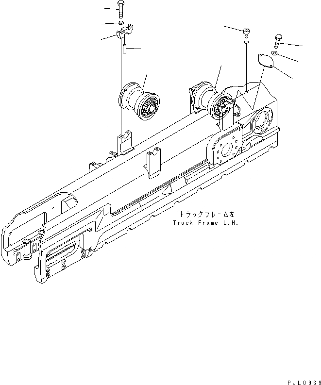 Схема запчастей Komatsu D155AX-5 - ГУСЕНИЧНАЯ РАМА (ПОДДЕРЖИВАЮЩИЙ КАТОК) (ЛЕВ.) (УДЛИНН. ГУСЕНИЦЫ)(№7-79) ХОДОВАЯ