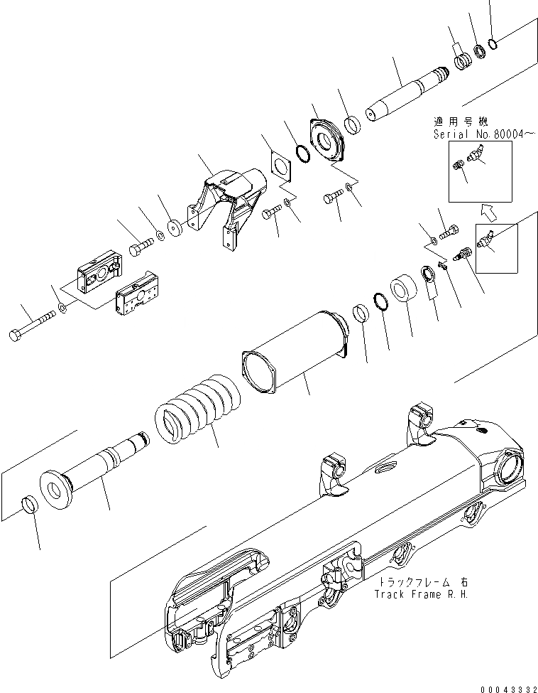 Схема запчастей Komatsu D155AX-6 - ГУСЕНИЧНАЯ РАМА (ЦИЛИНДР) (ПРАВ.)(№8-) ХОДОВАЯ