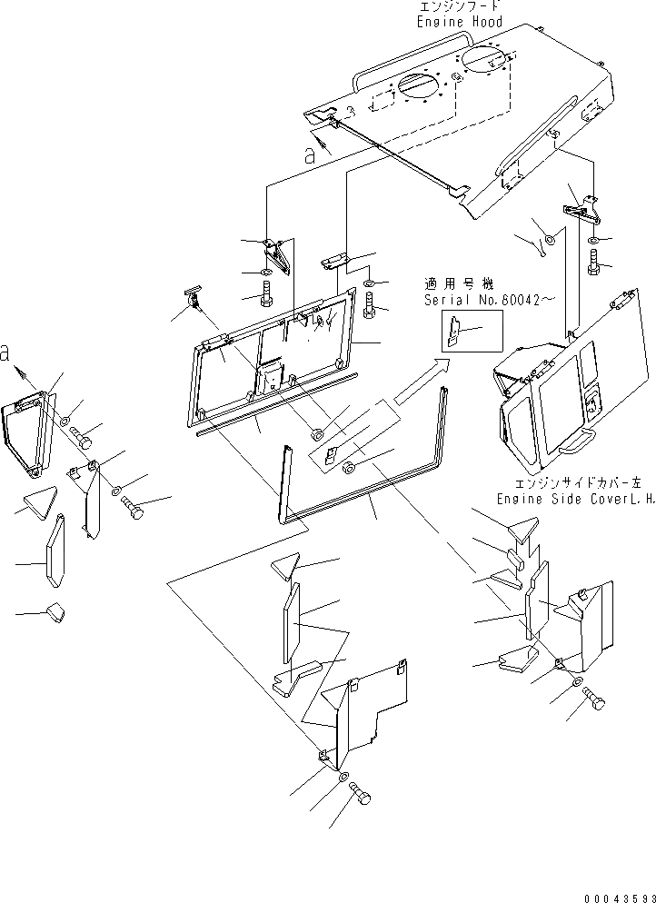 Схема запчастей Komatsu D155AX-6A - КАПОТ (БОКОВ. КРЫШКА ДВИГ.) (ПРАВ.) (НИЗ. NOISE СПЕЦ-Я.)(№8-89) ЧАСТИ КОРПУСА