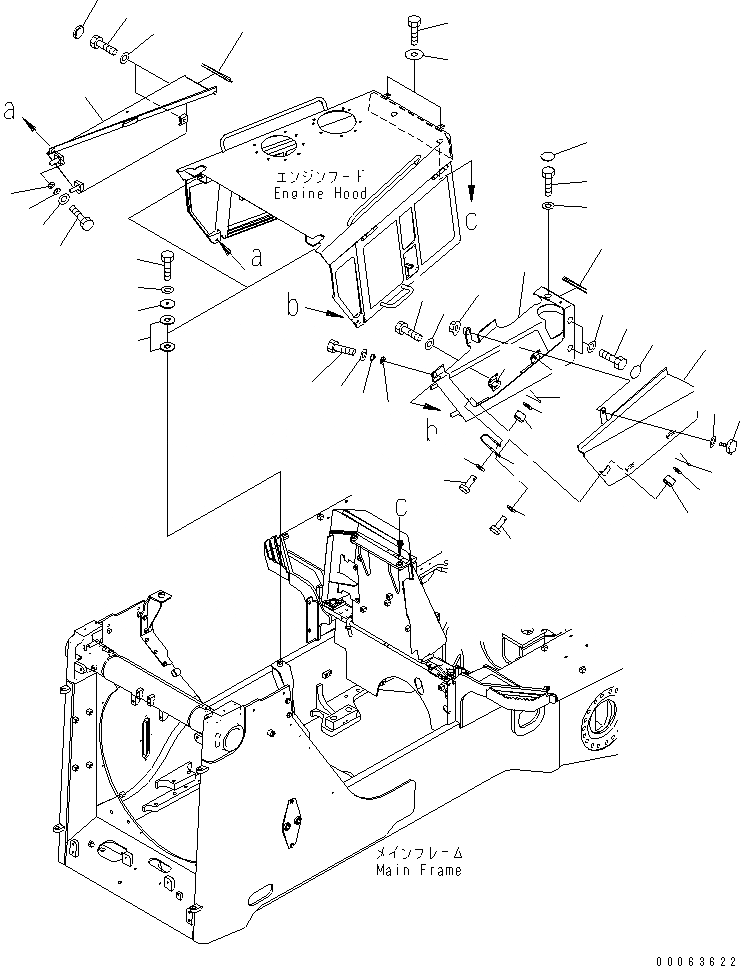 Схема запчастей Komatsu D155AX-6A - КАПОТ (БОКОВ. КРЫШКА И КРЕПЛЕНИЕ КАПОТА)(№8-89) ЧАСТИ КОРПУСА