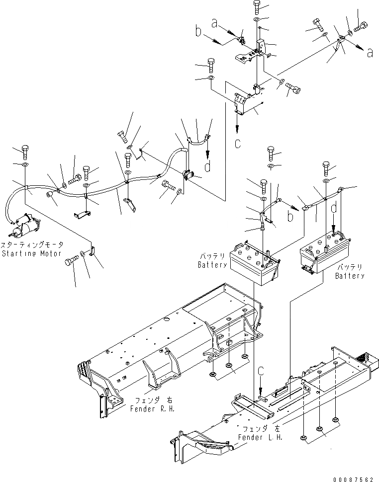 Схема запчастей Komatsu D155AX-6A - КРЫЛО (ПРОВОДКА СТАРТЕРА) (С DISСОЕДИН-Е) (ДЛЯ БОЛЬШ. АККУМУЛЯТОР)(№8-) ЧАСТИ КОРПУСА