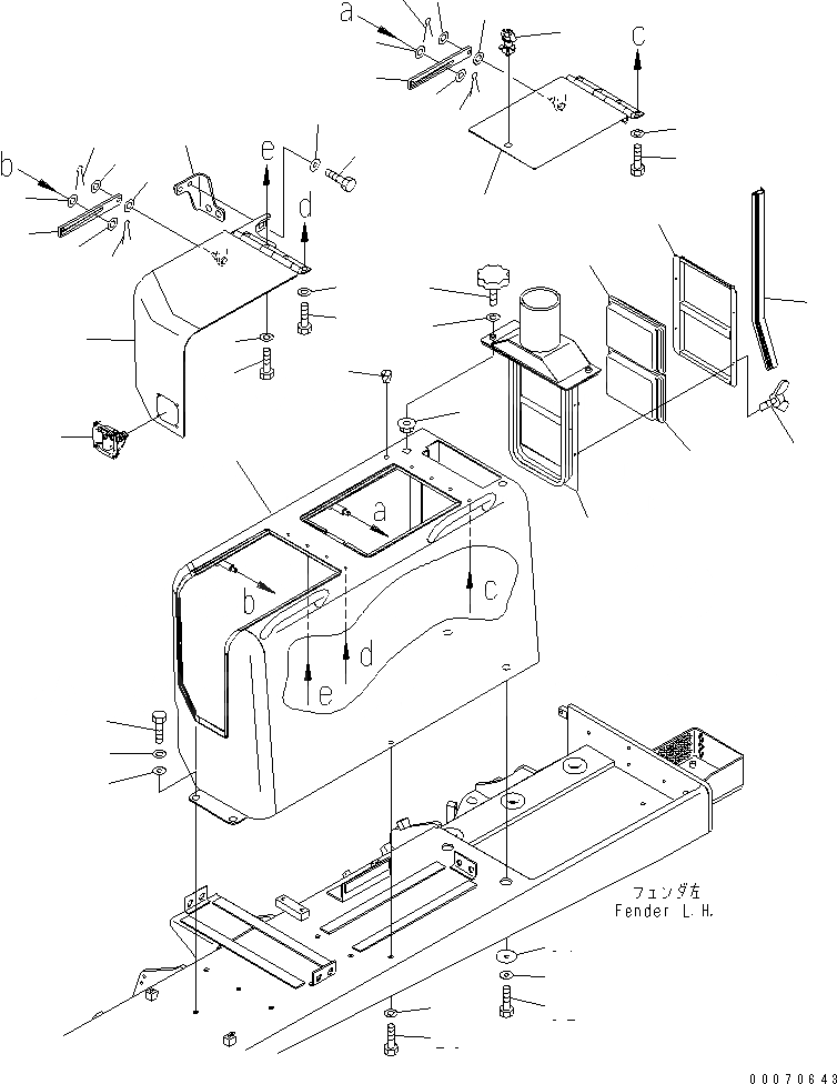 Схема запчастей Komatsu D155AX-6A - КРЫЛО  (КРЫШКАЛЕВ.) (С КАПОТ) (MSHA)(№8-877) ЧАСТИ КОРПУСА